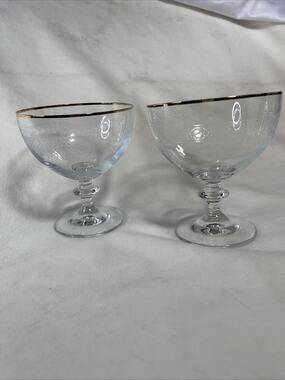 Needle Etched Gissfeld Holmegaard Gold Rimmed Champagne/ Dessert Glasses